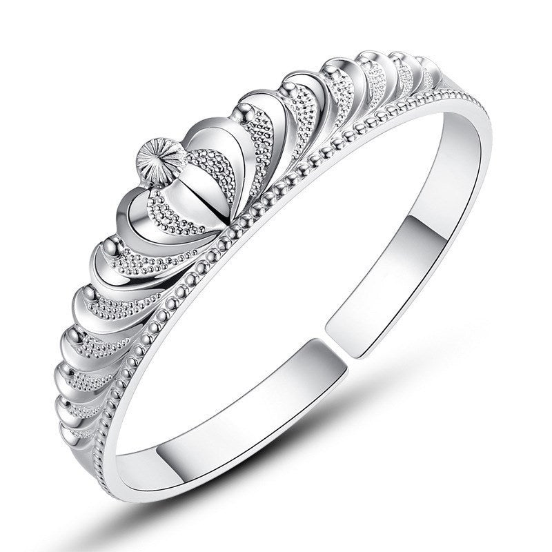 Crowned Open Cuff Bracelet with Ornate Sculpted Detail