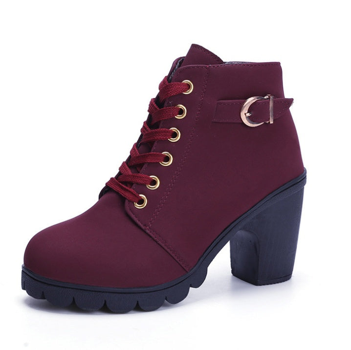 Mina | Lace-Up Buckle Block-Heel Orthopedic Ankle Boots