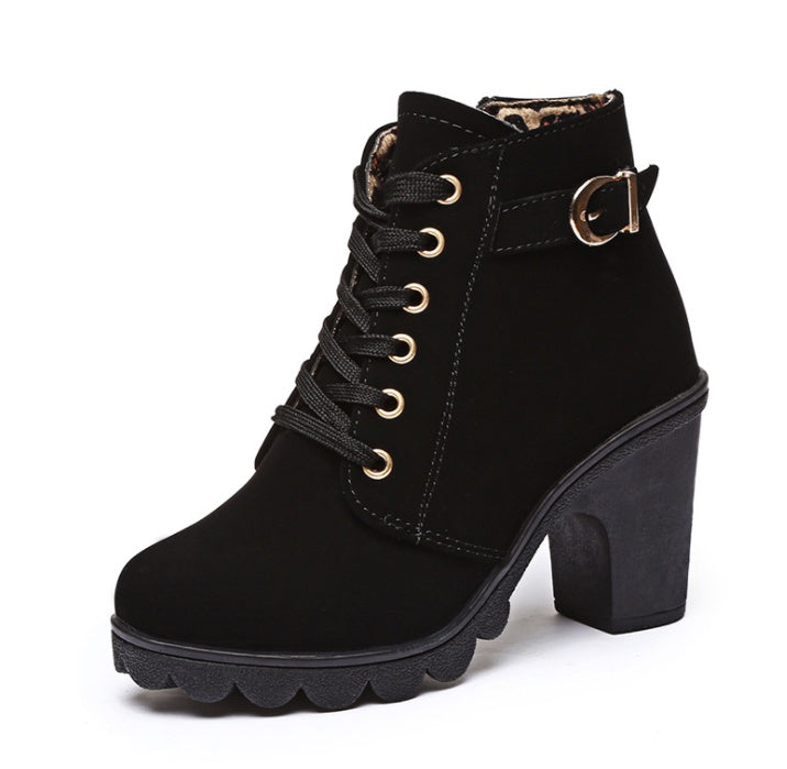 Mina | Lace-Up Buckle Block-Heel Orthopedic Ankle Boots