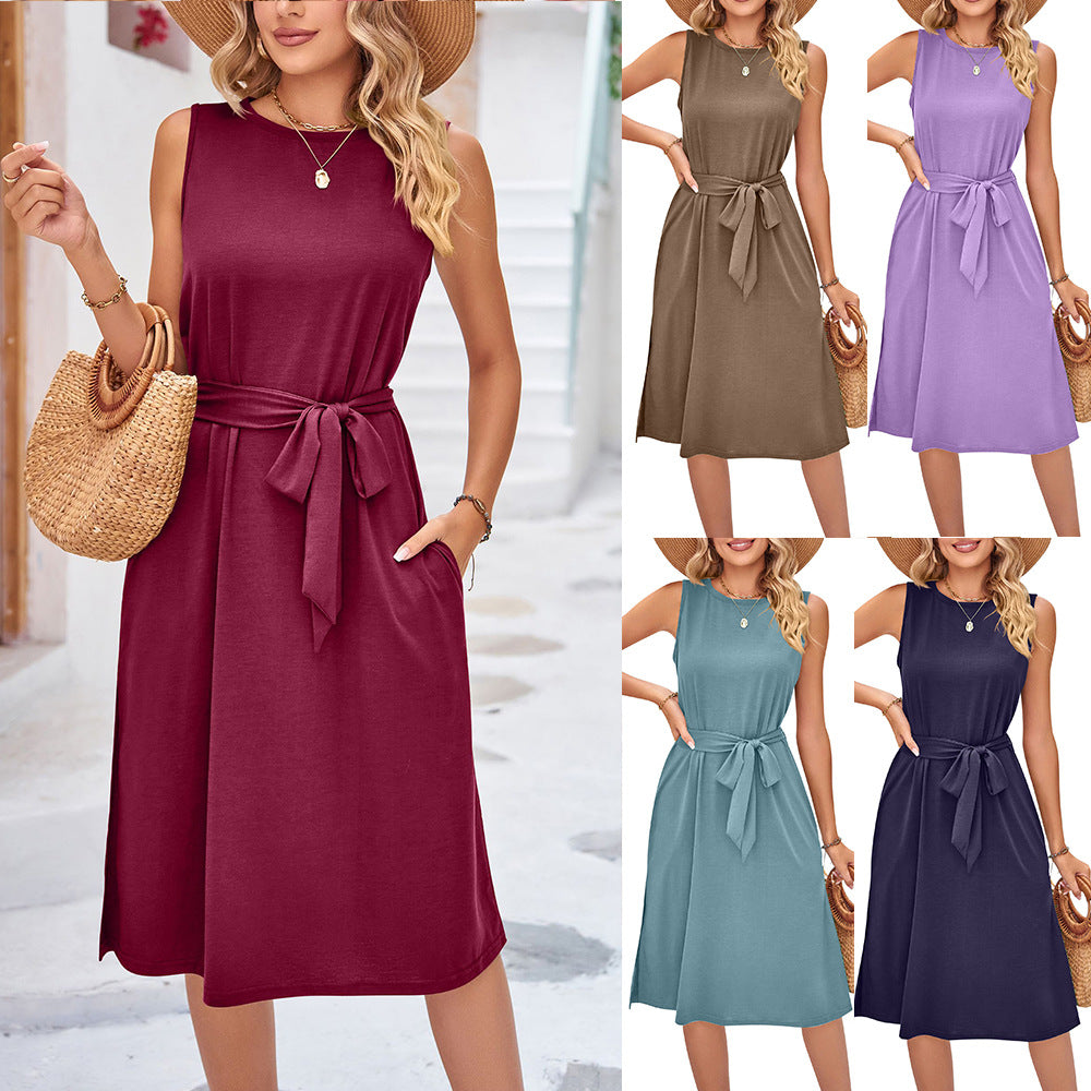 Chic Sleeveless Belted Midi Dress by Elizabeth Ainsley
