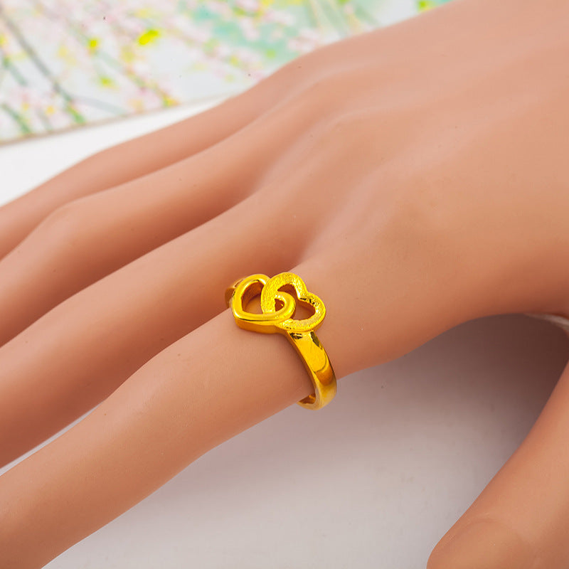 Adjustable Double-Heart Ring with Smooth & Textured Finish