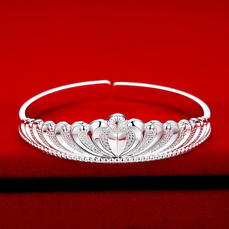 Crowned Open Cuff Bracelet with Ornate Sculpted Detail