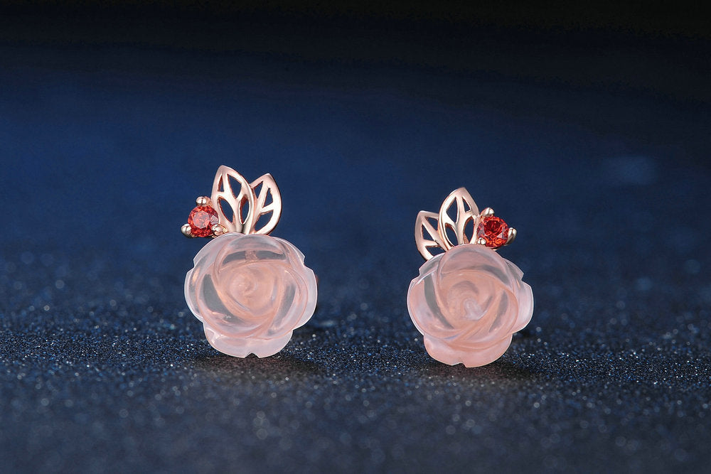 Flower Rose Quartz Gemstone Jewelry Set