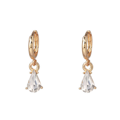 Dainty Hoop Earrings with Teardrop Crystal Charm