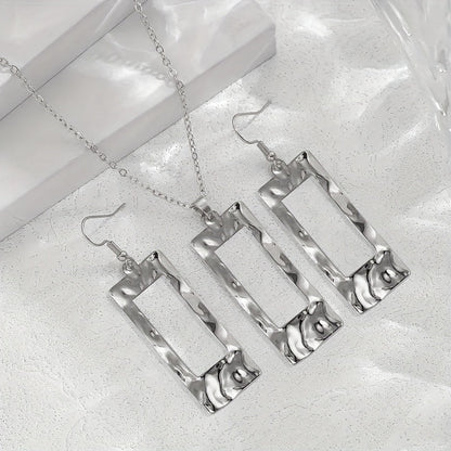 Luxury Gold-Toned Hammered Rectangle Jewelry Set