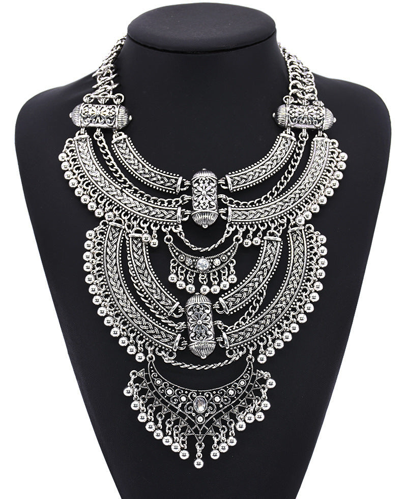 Statement Bib Necklace with Ornate Crystal Detailing
