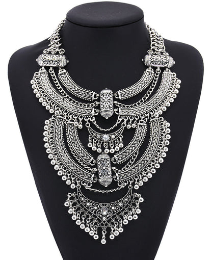 Statement Bib Necklace with Ornate Crystal Detailing