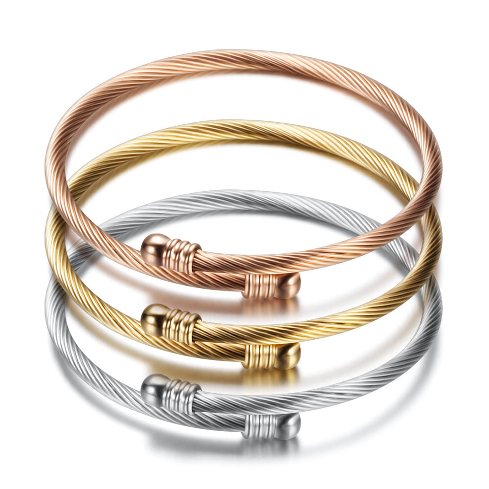 Twisted Cable Open Cuff Bracelet with Modern Edge