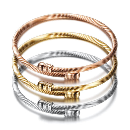 Twisted Cable Open Cuff Bracelet with Modern Edge