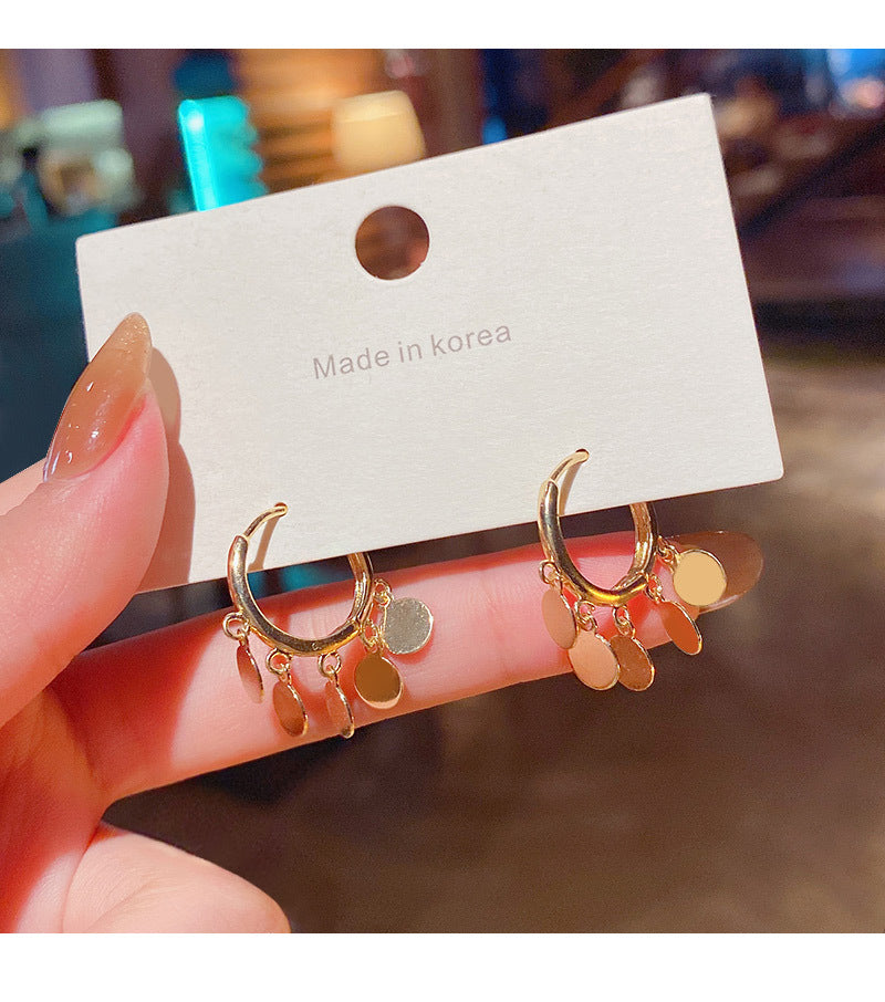 Minimalist Hoop Earrings with Dangling Disc Charms