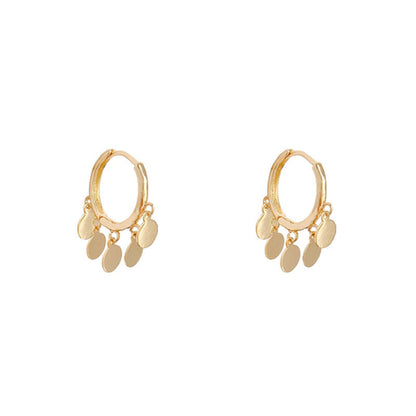 Minimalist Hoop Earrings with Dangling Disc Charms
