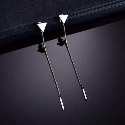 Minimalist Triangle Stud Long Chain Drop Earrings