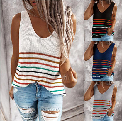Multicolor Striped Knit Vest by Elizabeth Ainsley
