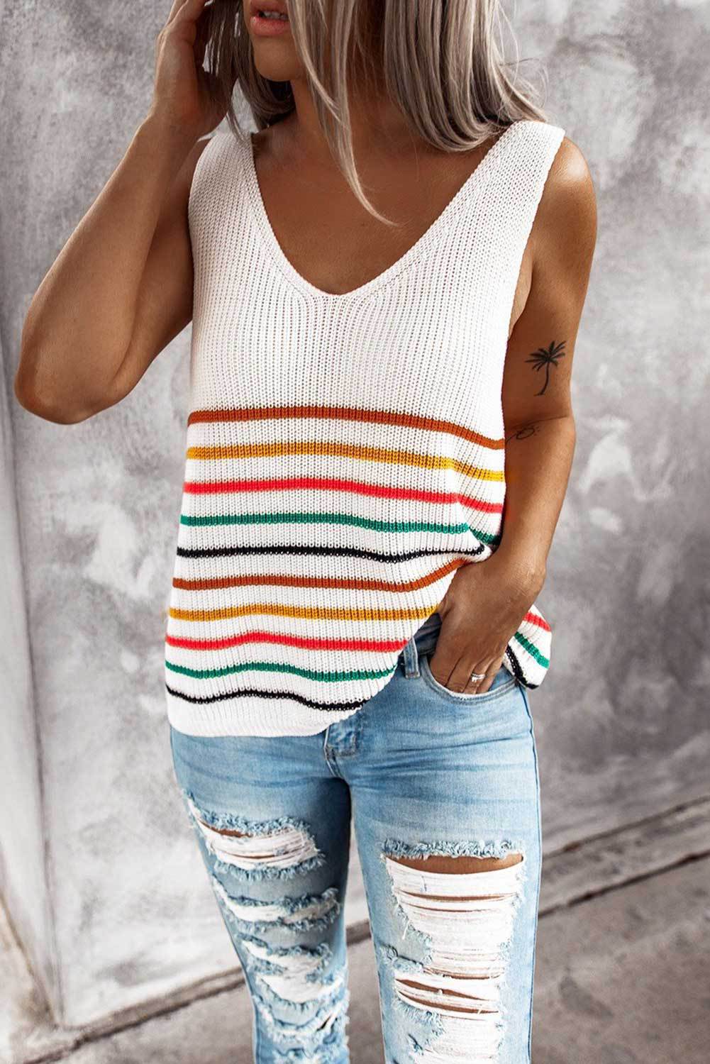 Multicolor Striped Knit Vest by Elizabeth Ainsley