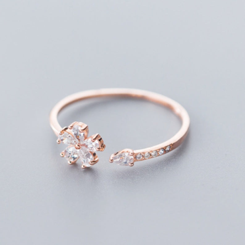 Daisy Bloom Adjustable Ring with Crystal Accent
