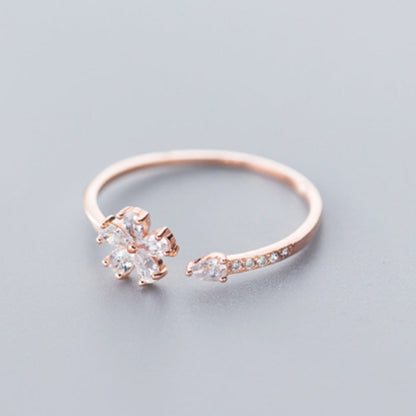 Daisy Bloom Adjustable Ring with Crystal Accent