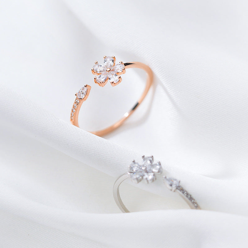 Daisy Bloom Adjustable Ring with Crystal Accent