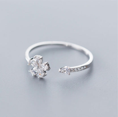 Daisy Bloom Adjustable Ring with Crystal Accent