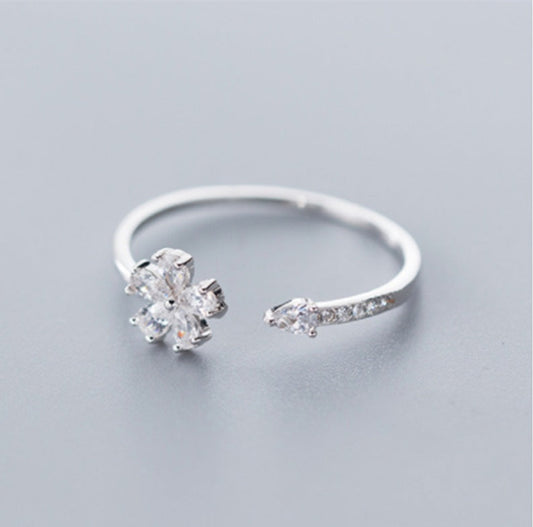 Daisy Bloom Adjustable Ring with Crystal Accent