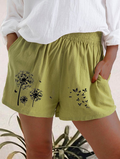 Dandelion Print High Waist Shorts Elizabeth Ainsley