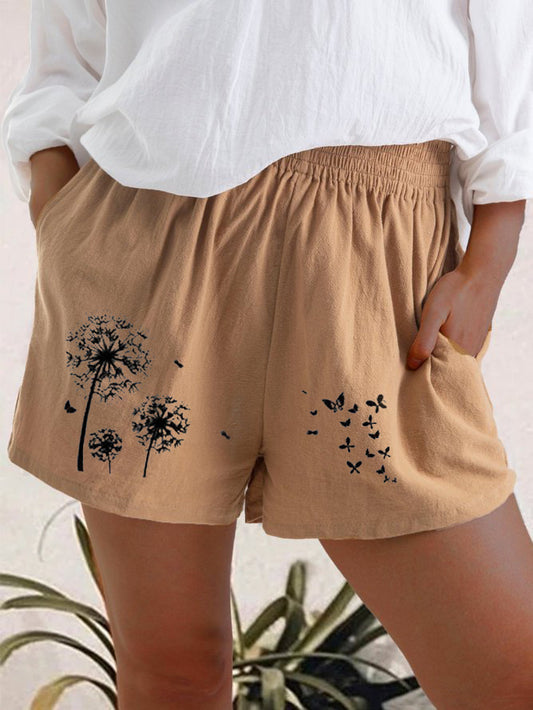 Dandelion Print High Waist Shorts Elizabeth Ainsley