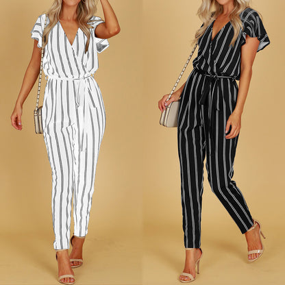 Chic Stripe Elizabeth Ainsley V-Neck Halter Jumpsuit