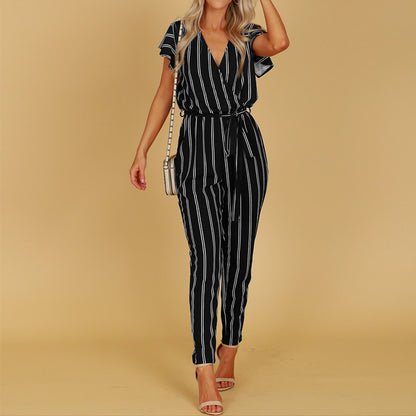 Chic Stripe Elizabeth Ainsley V-Neck Halter Jumpsuit