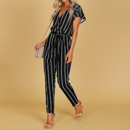 Chic Stripe Elizabeth Ainsley V-Neck Halter Jumpsuit