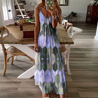 Geometric Print Elizabeth Ainsley Summer Maxi Dress
