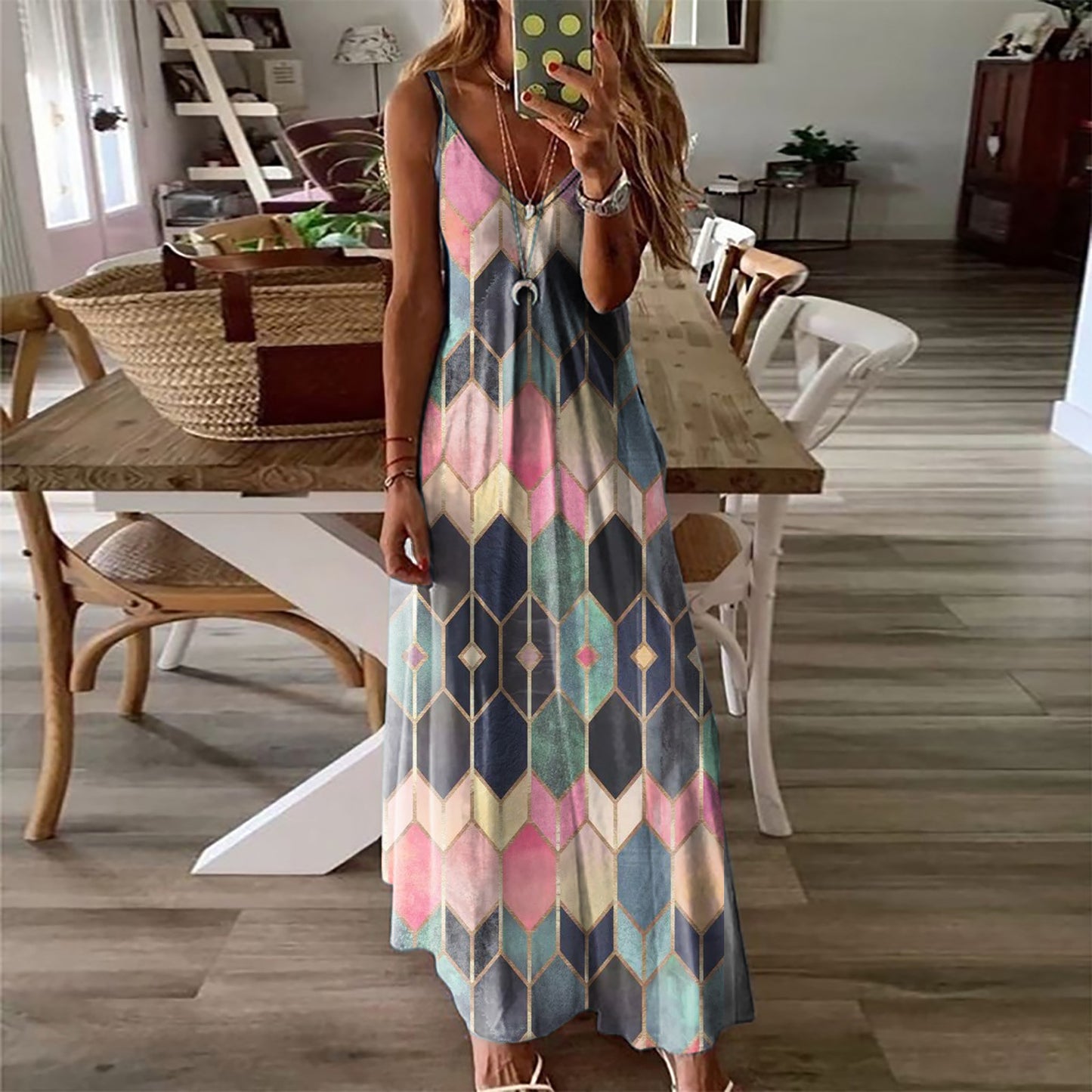 Geometric Print Elizabeth Ainsley Summer Maxi Dress