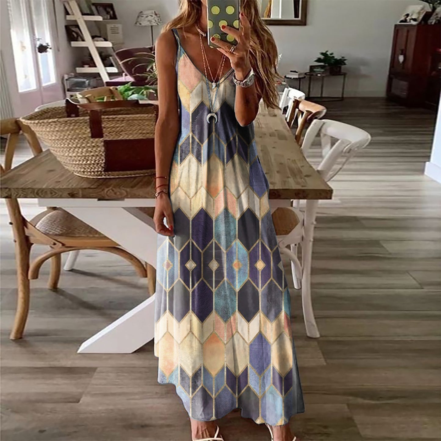 Geometric Print Elizabeth Ainsley Summer Maxi Dress