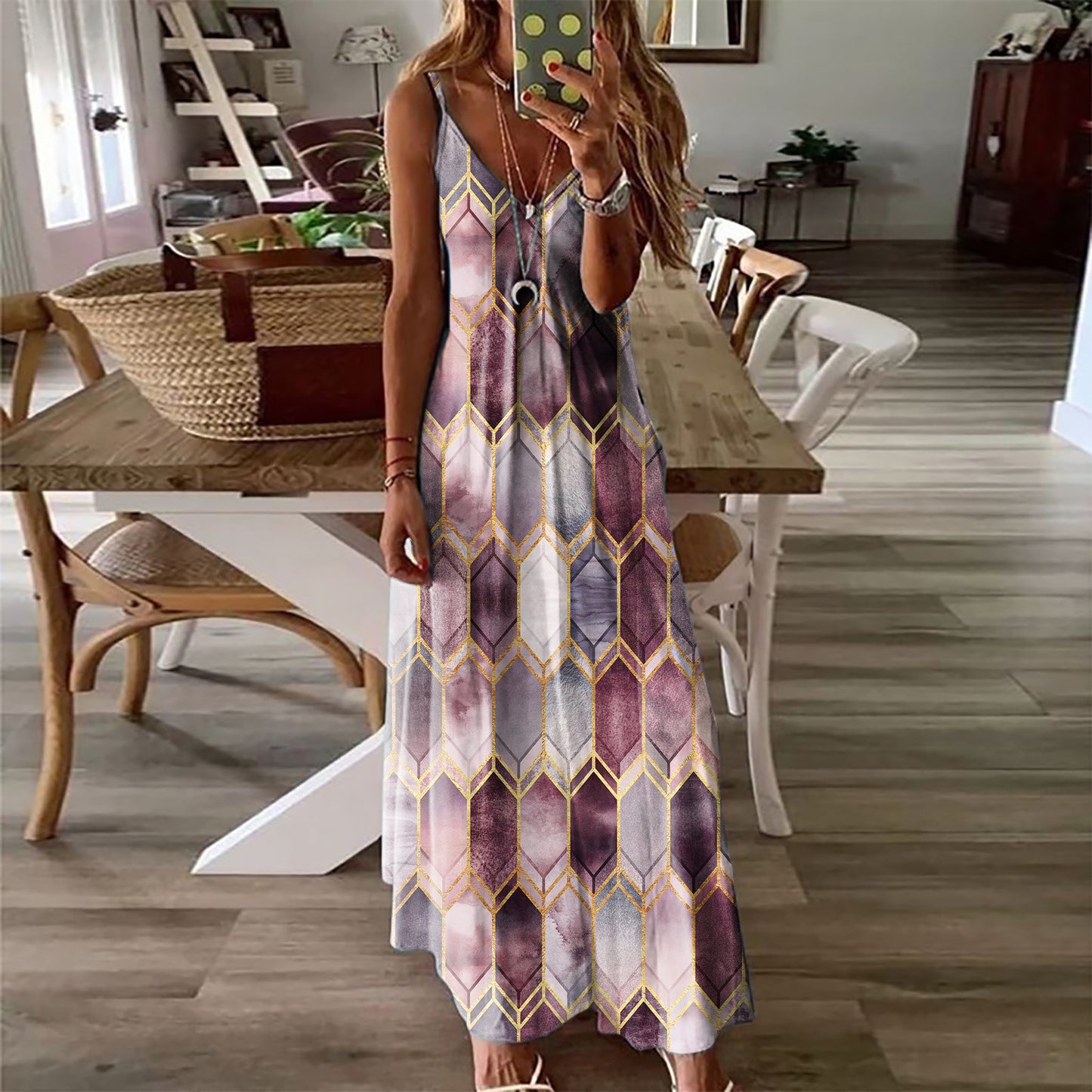 Geometric Print Elizabeth Ainsley Summer Maxi Dress