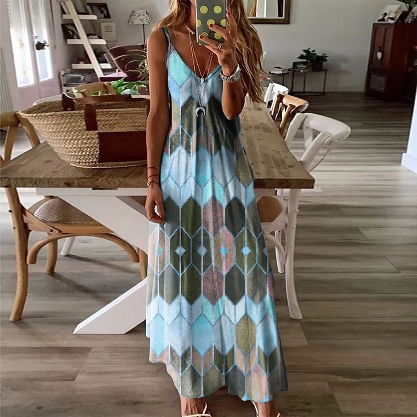 Geometric Print Elizabeth Ainsley Summer Maxi Dress