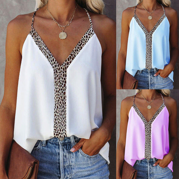 Chic Leopard Trim V-Neck Blouse by Elizabeth Ainsley