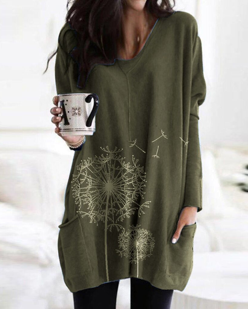 Printed Dandelion Elizabeth Ainsley Long Sleeve Blouse