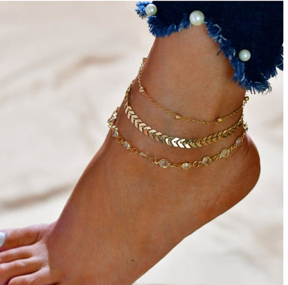 Layered Crystal Charm Anklet