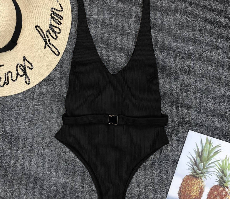 Chic Belted One-Piece Swimsuit by Elizabeth Ainsley