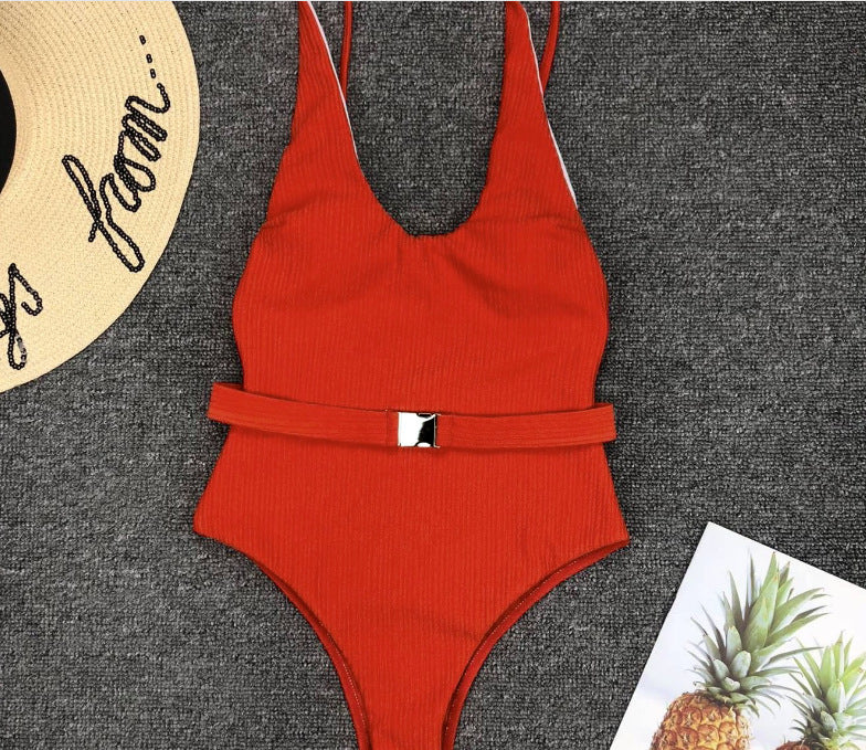 Chic Belted One-Piece Swimsuit by Elizabeth Ainsley