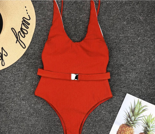 Chic Belted One-Piece Swimsuit by Elizabeth Ainsley