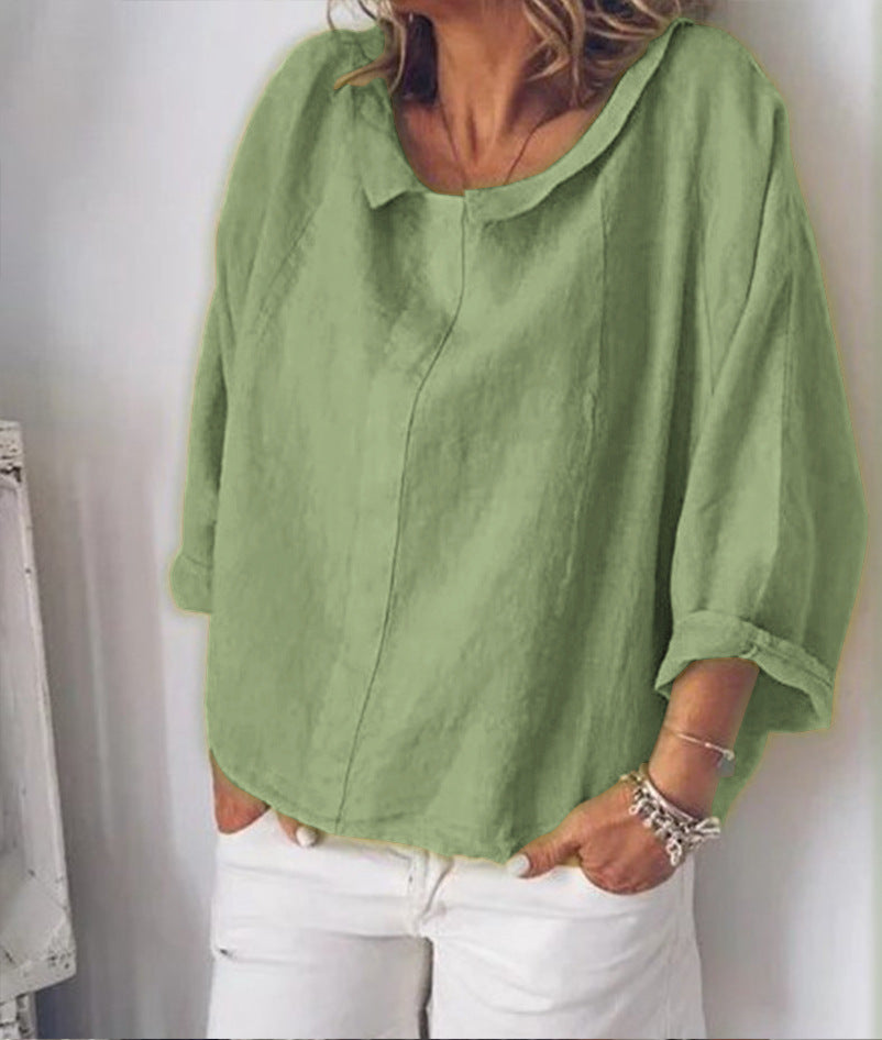 Chic Linen Lapel Blouse by Elizabeth Ainsley