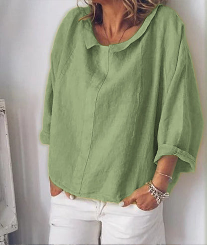 Chic Linen Lapel Blouse by Elizabeth Ainsley