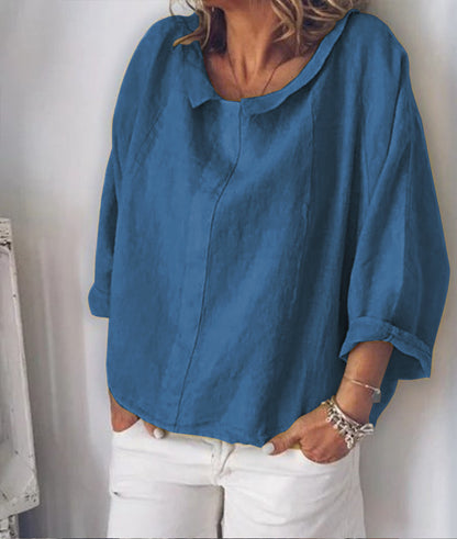 Chic Linen Lapel Blouse by Elizabeth Ainsley