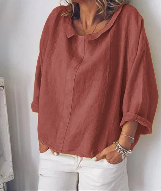 Chic Linen Lapel Blouse by Elizabeth Ainsley