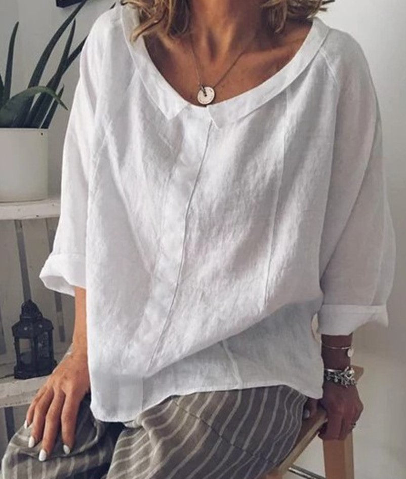 Chic Linen Lapel Blouse by Elizabeth Ainsley