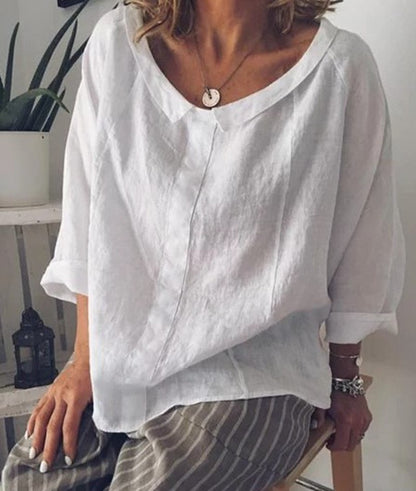Chic Linen Lapel Blouse by Elizabeth Ainsley
