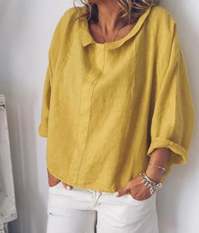 Chic Linen Lapel Blouse by Elizabeth Ainsley
