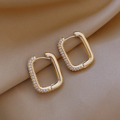 Modern Geometric Hoop Earrings with Pavé Crystal Detailing