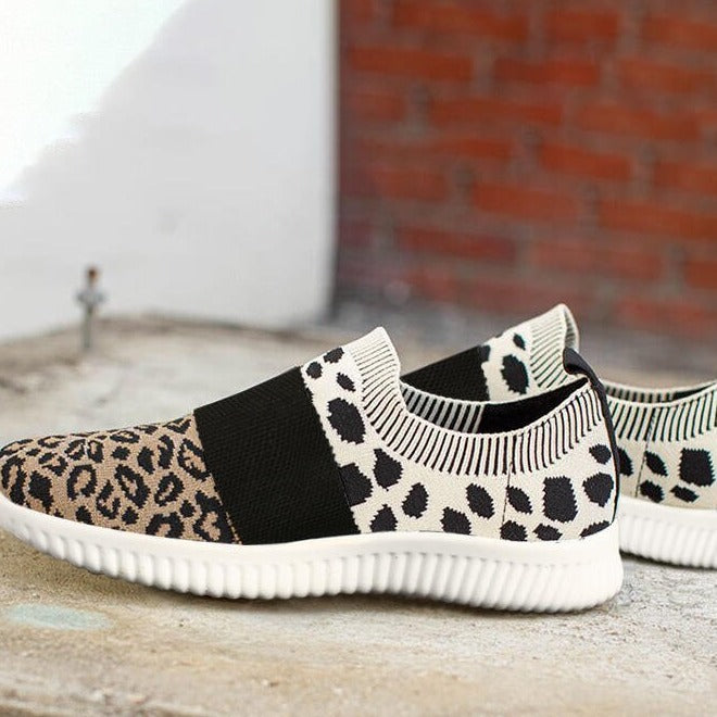 Leopard Knit Slip-On Sneakers by Elizabeth Ainsley