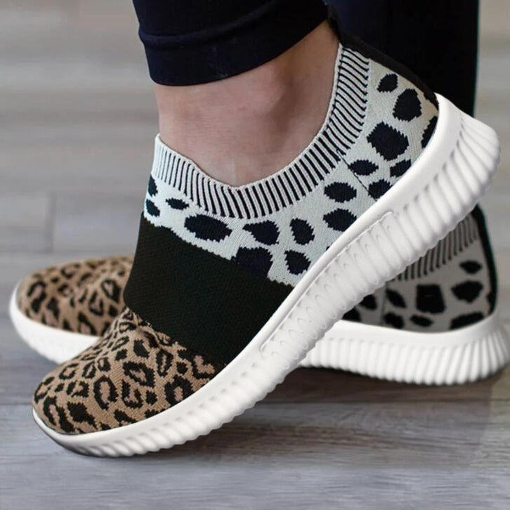 Leopard Knit Slip-On Sneakers by Elizabeth Ainsley