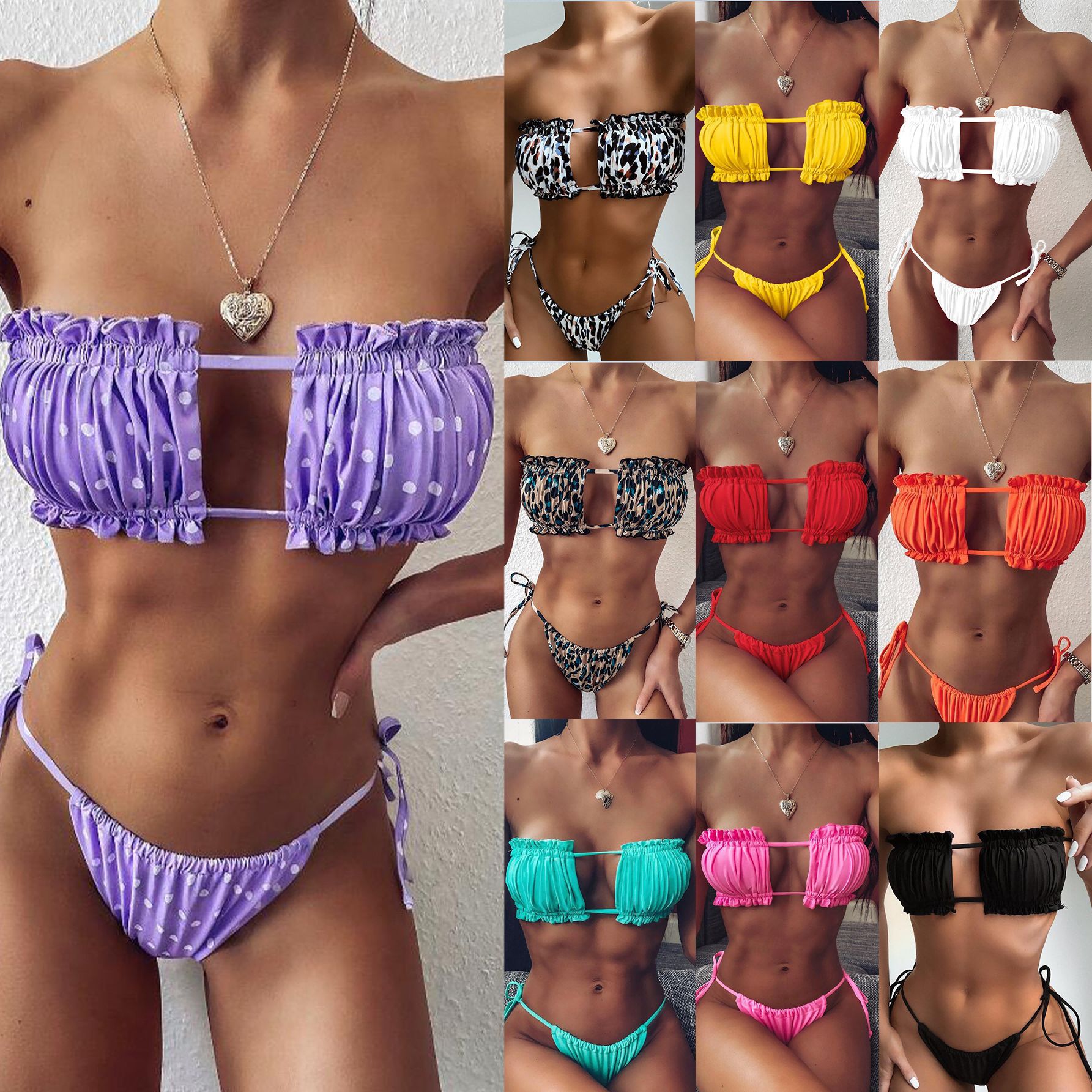 Multicolor Pleated Bikini by Elizabeth Ainsley